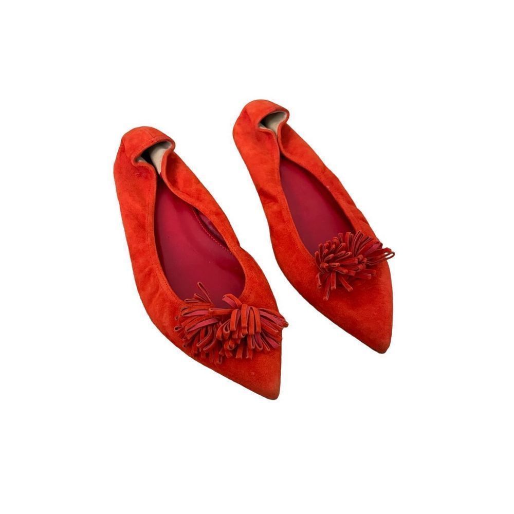 J. Crew Women's Red Suede Leather Pointy Toe Tassel Lottie Ballet Flats Size 8 - Picture 3 of 6